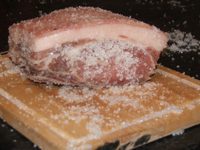 This is how the meat should be covered in the curing mixture Curing mixture
